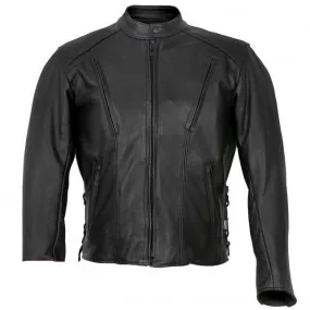 Men's USA Made Vented Premium Leather Motorcycle Jacket w/ Side Lace, JKM5002-HL