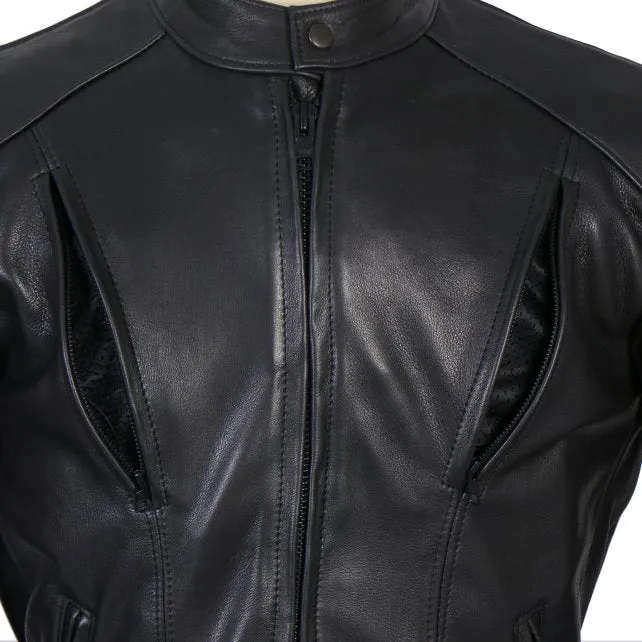 Men's USA Made Vented Premium Leather Motorcycle Jacket w/ Side Lace, JKM5002-HL