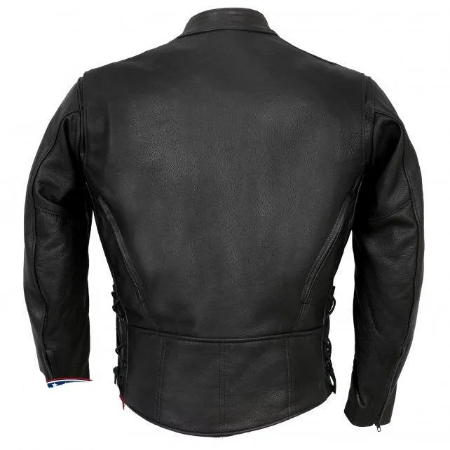 Men's USA Made Vented Premium Leather Motorcycle Jacket w/ Side Lace, JKM5002-HL