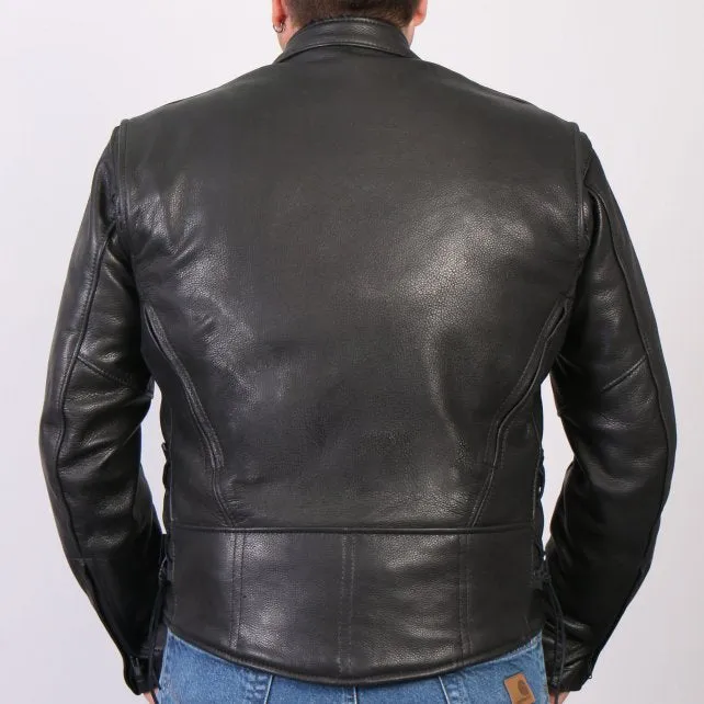 Men's USA Made Vented Premium Leather Motorcycle Jacket w/ Side Lace, JKM5002-HL