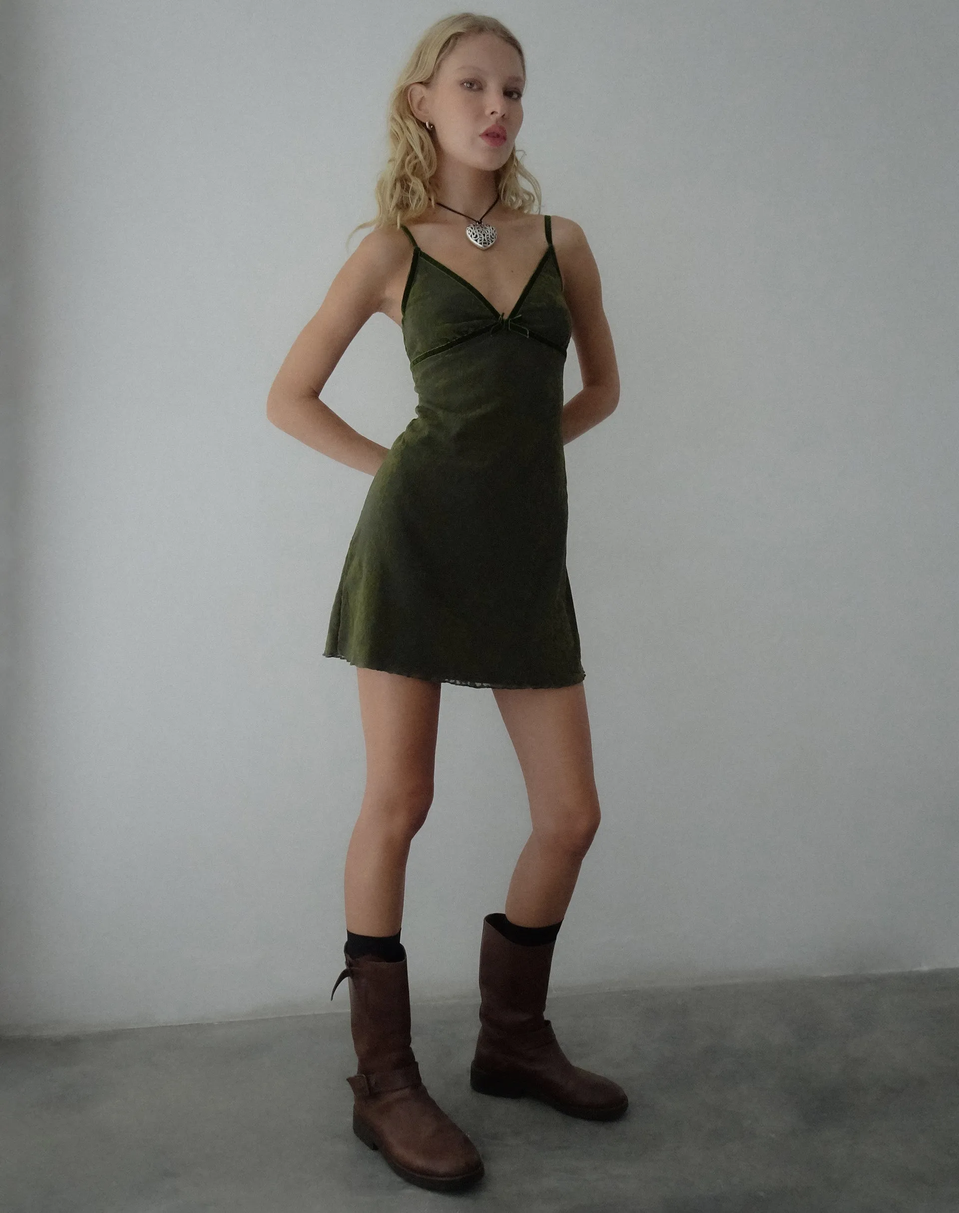 Mevila Mini Dress in Abstract Botanic Dark Olive