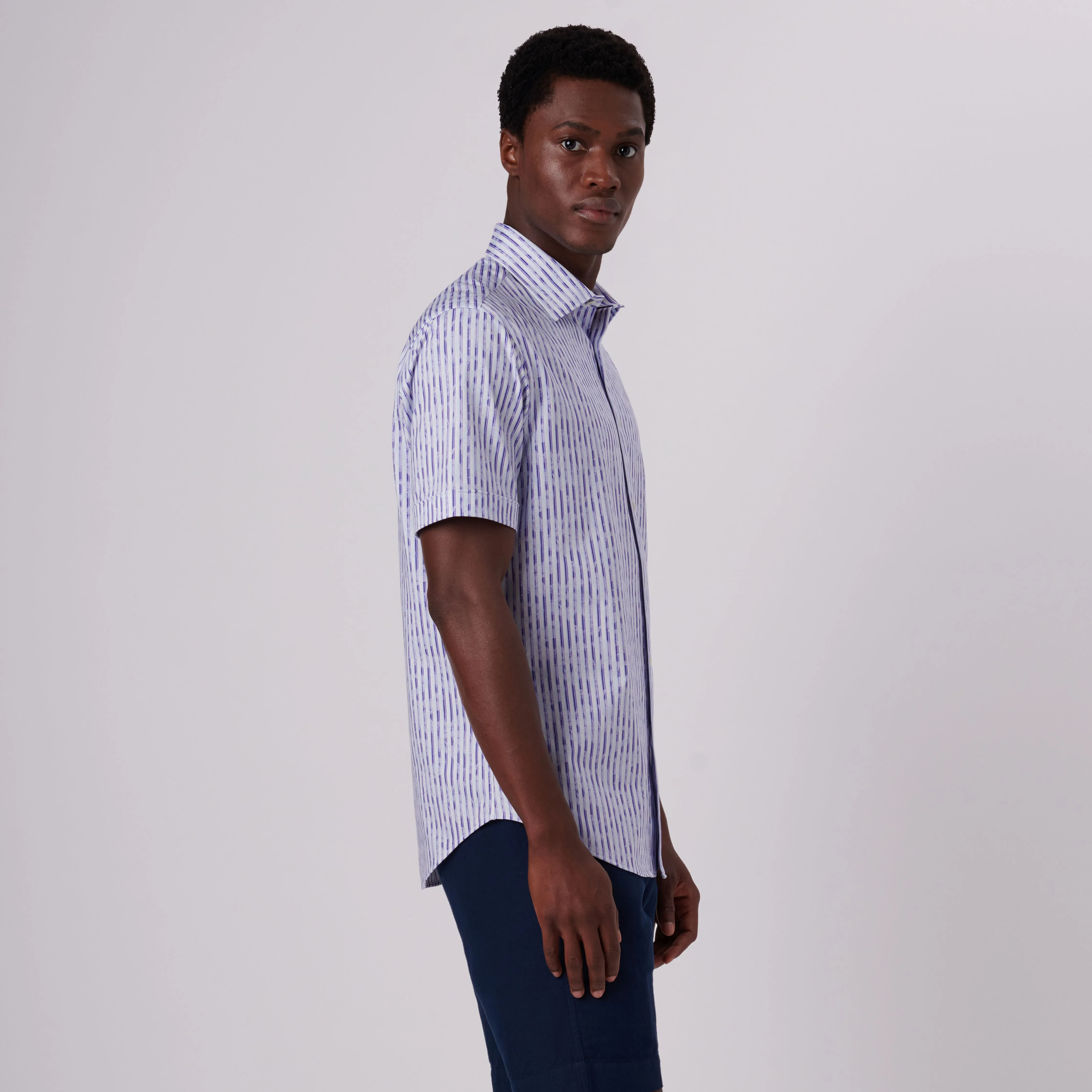 Miles Interrupted Stripe Print OoohCotton Short Sleeve Shirt