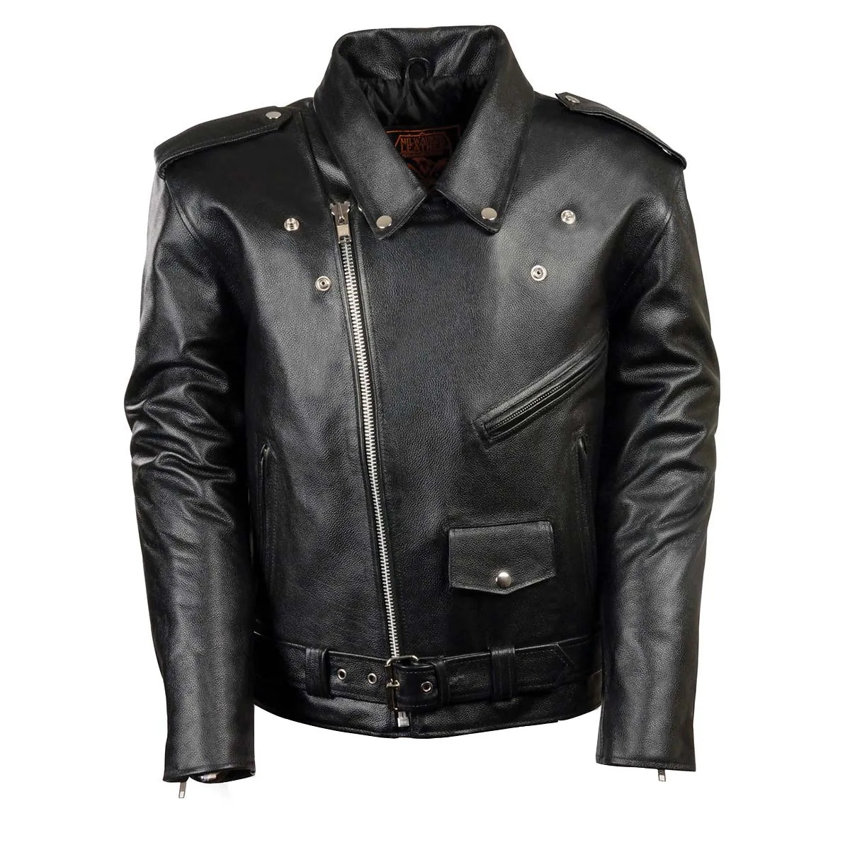 Milwaukee Leather LKM1781 Men's The Legend Classic Police Style Black Leather Motorcycle Jacket w/ Quilted Liner