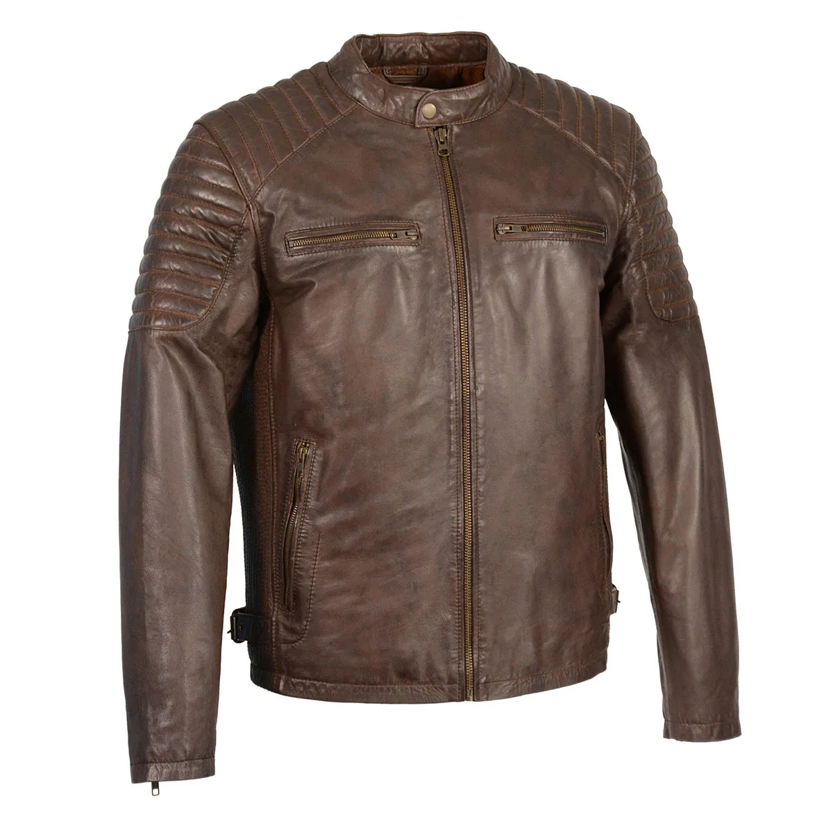 Milwaukee Leather SFM1840 Men's 'Quilted' Brown Leather Fashion Jacket