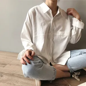 Minimalist Loose Turn-down Collar Long Sleeve Summer Blouses