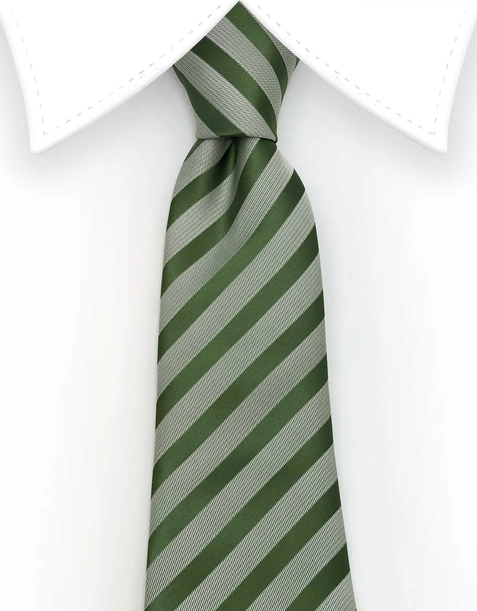 Moss Green and Shimmery Silver Striped Extra Long 70" Tie - 3XL