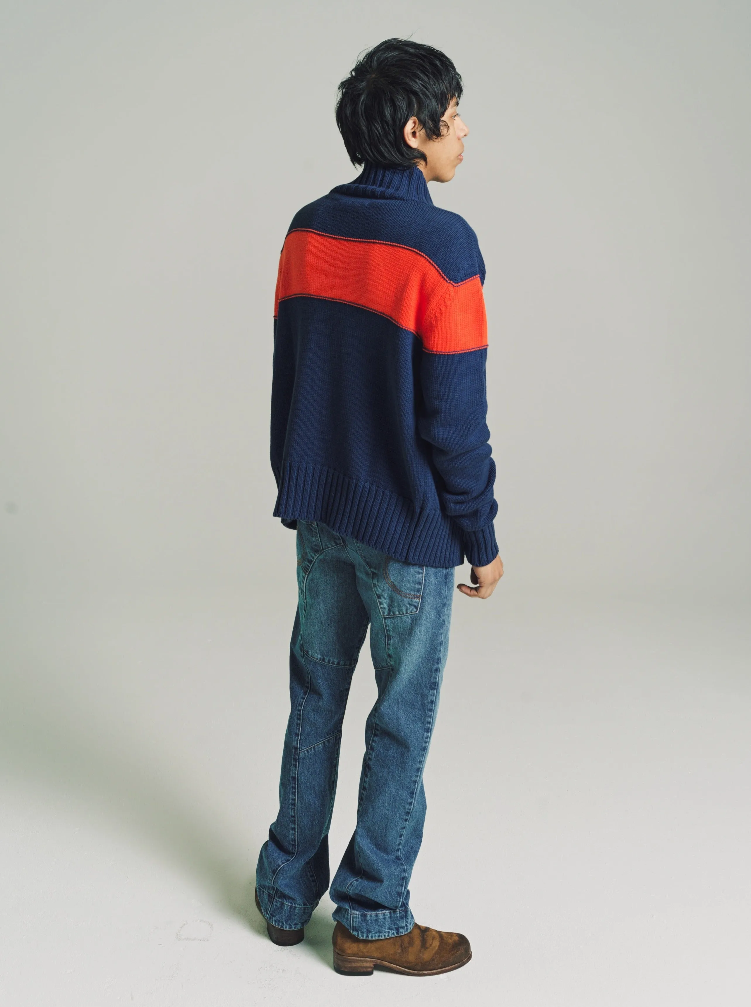 Navy & Orange Knit Track Jacket