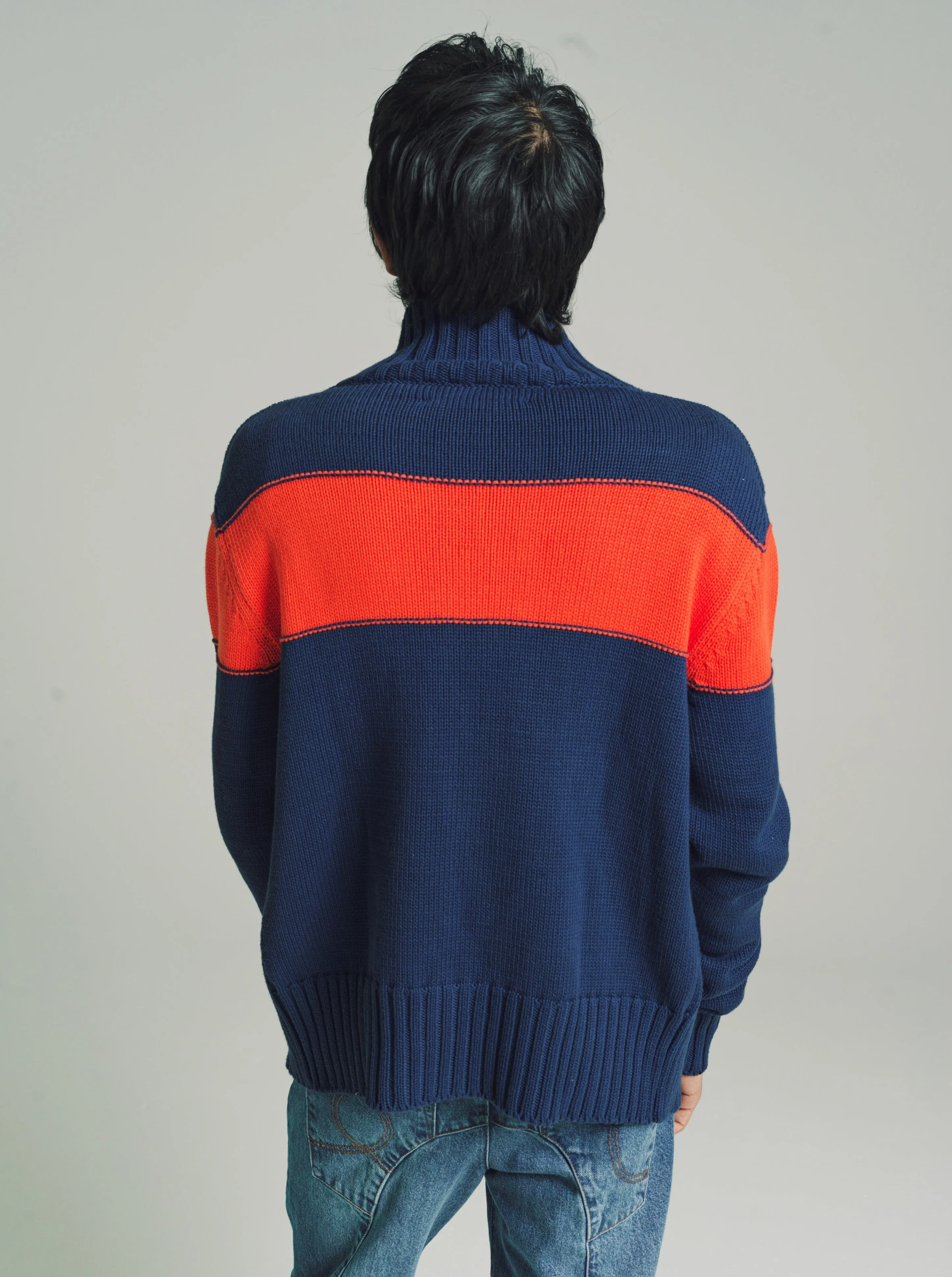 Navy & Orange Knit Track Jacket