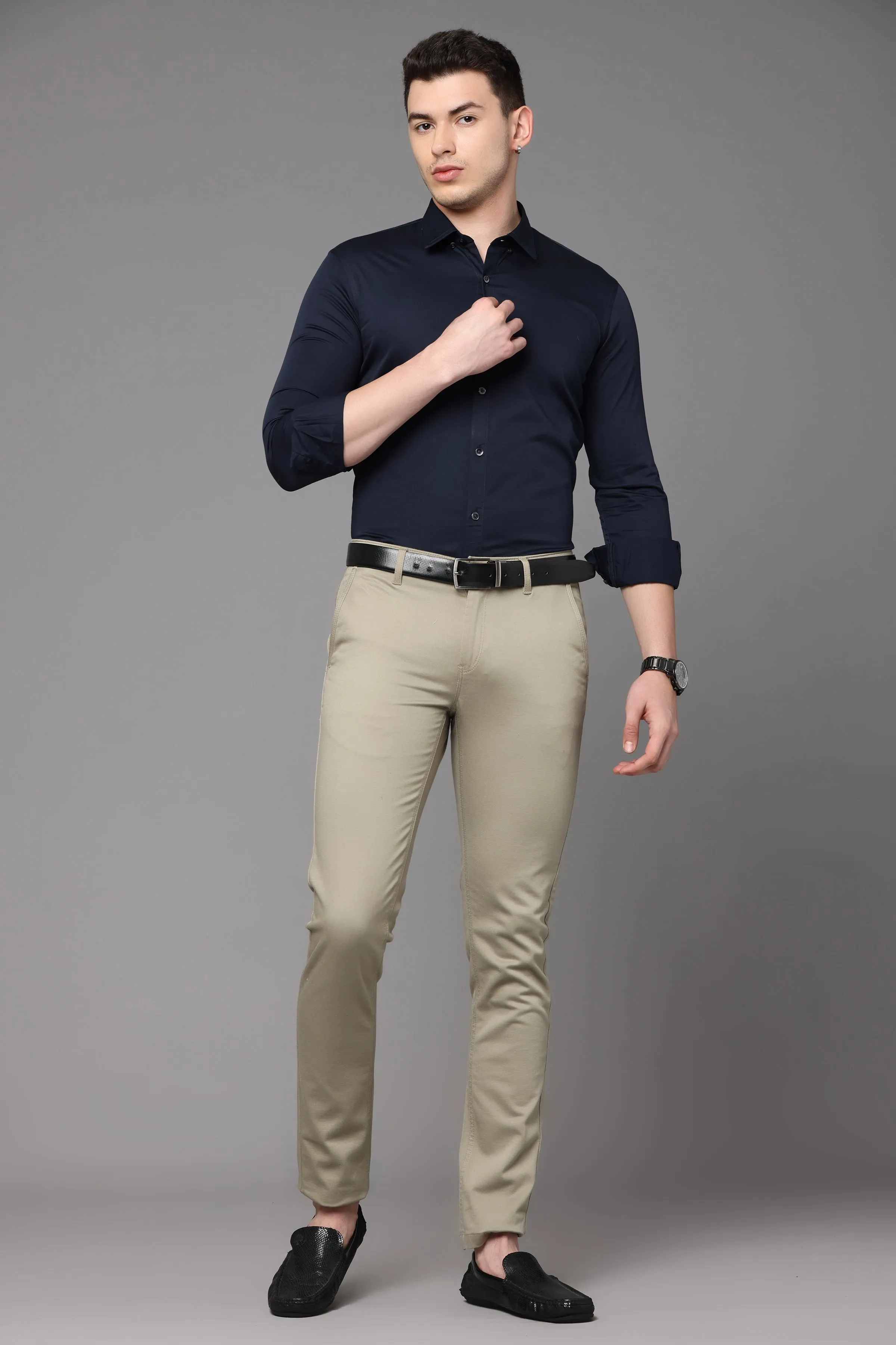 Navy Blue Plain Slim Fit Shirt