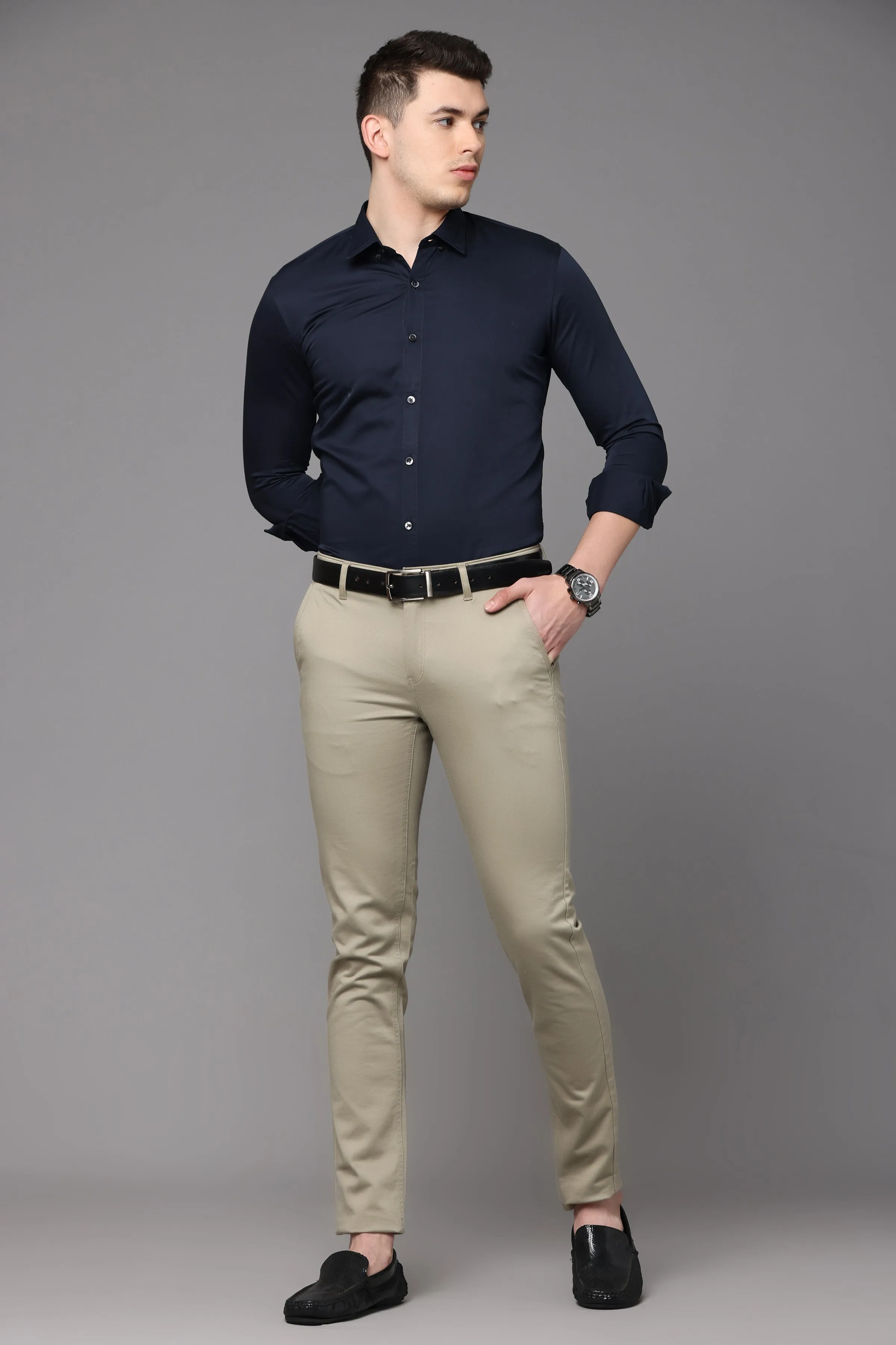 Navy Blue Plain Slim Fit Shirt