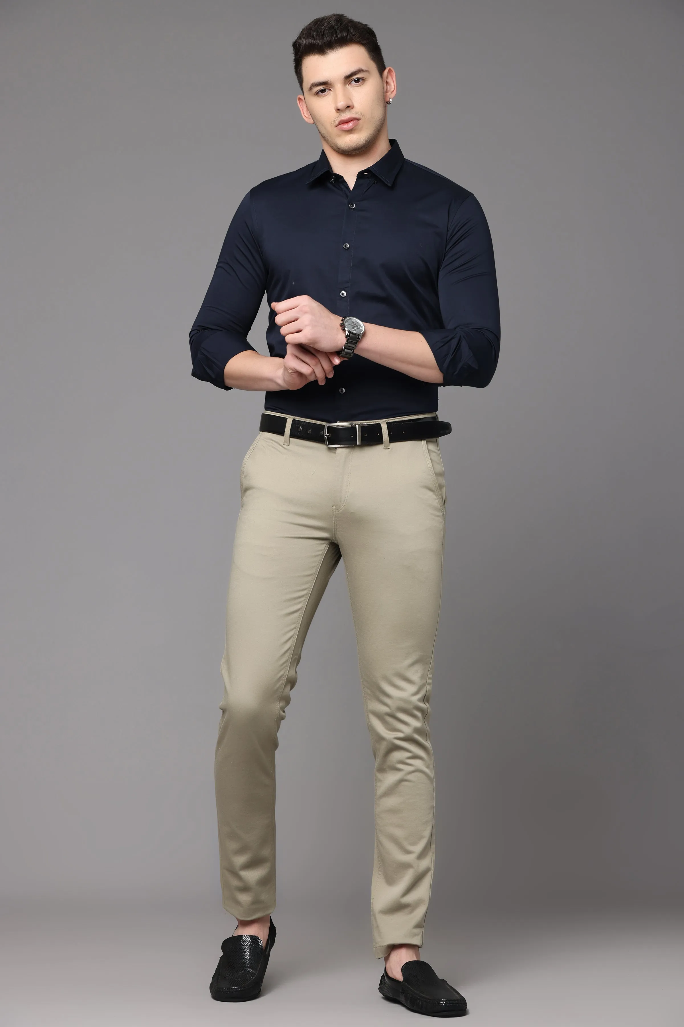 Navy Blue Plain Slim Fit Shirt