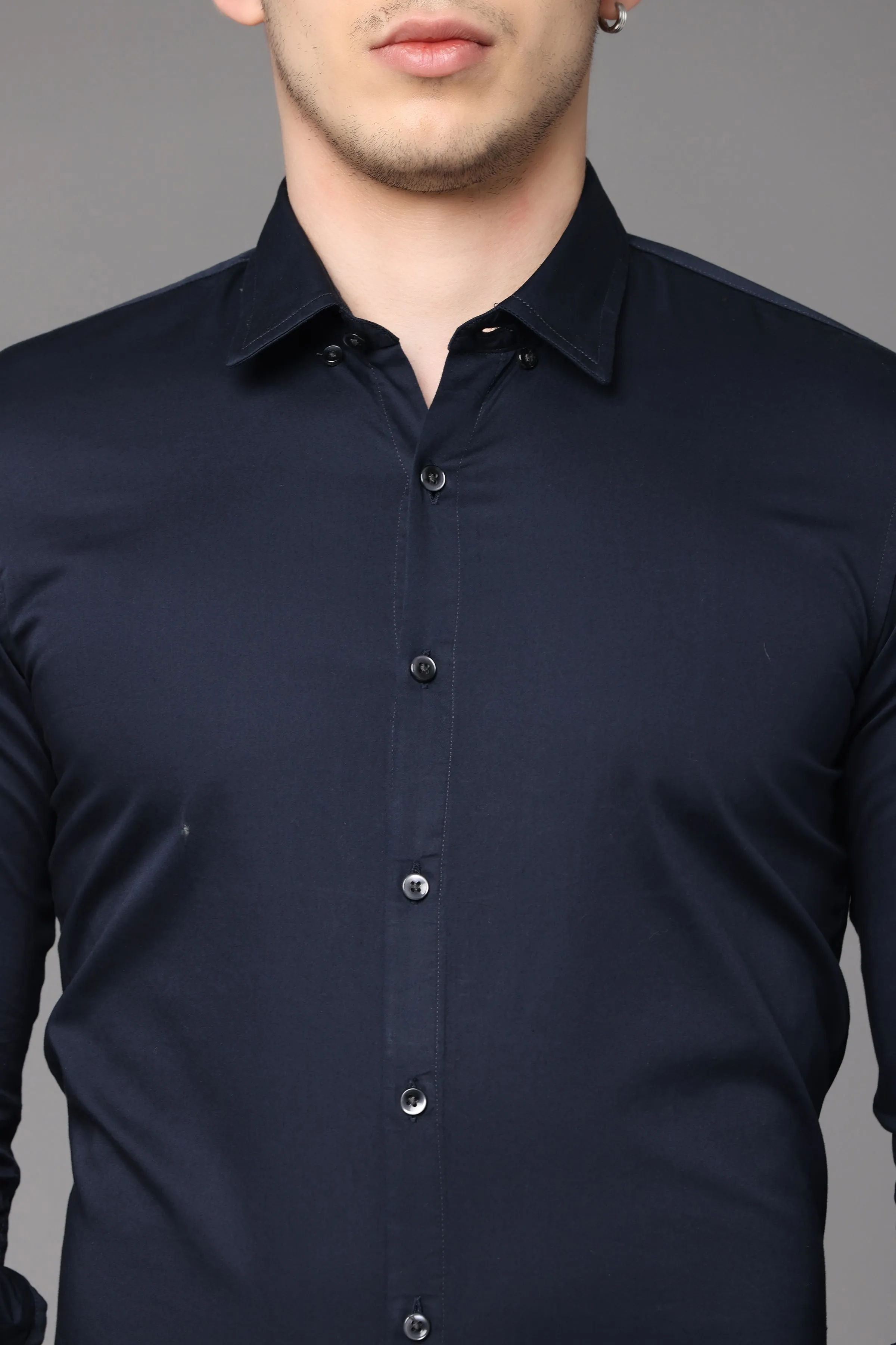 Navy Blue Plain Slim Fit Shirt