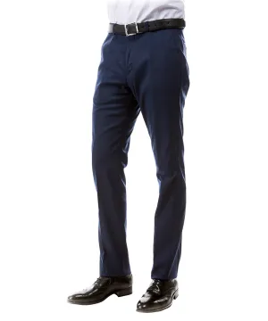 Navy Modern Fit Flat Front Pants by Zegarie