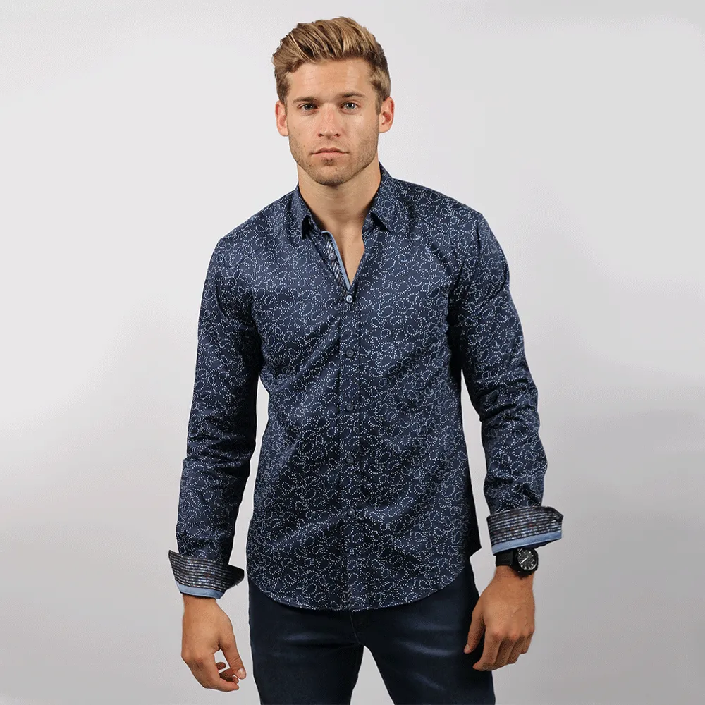 Navy Paisley Button Down Shirt