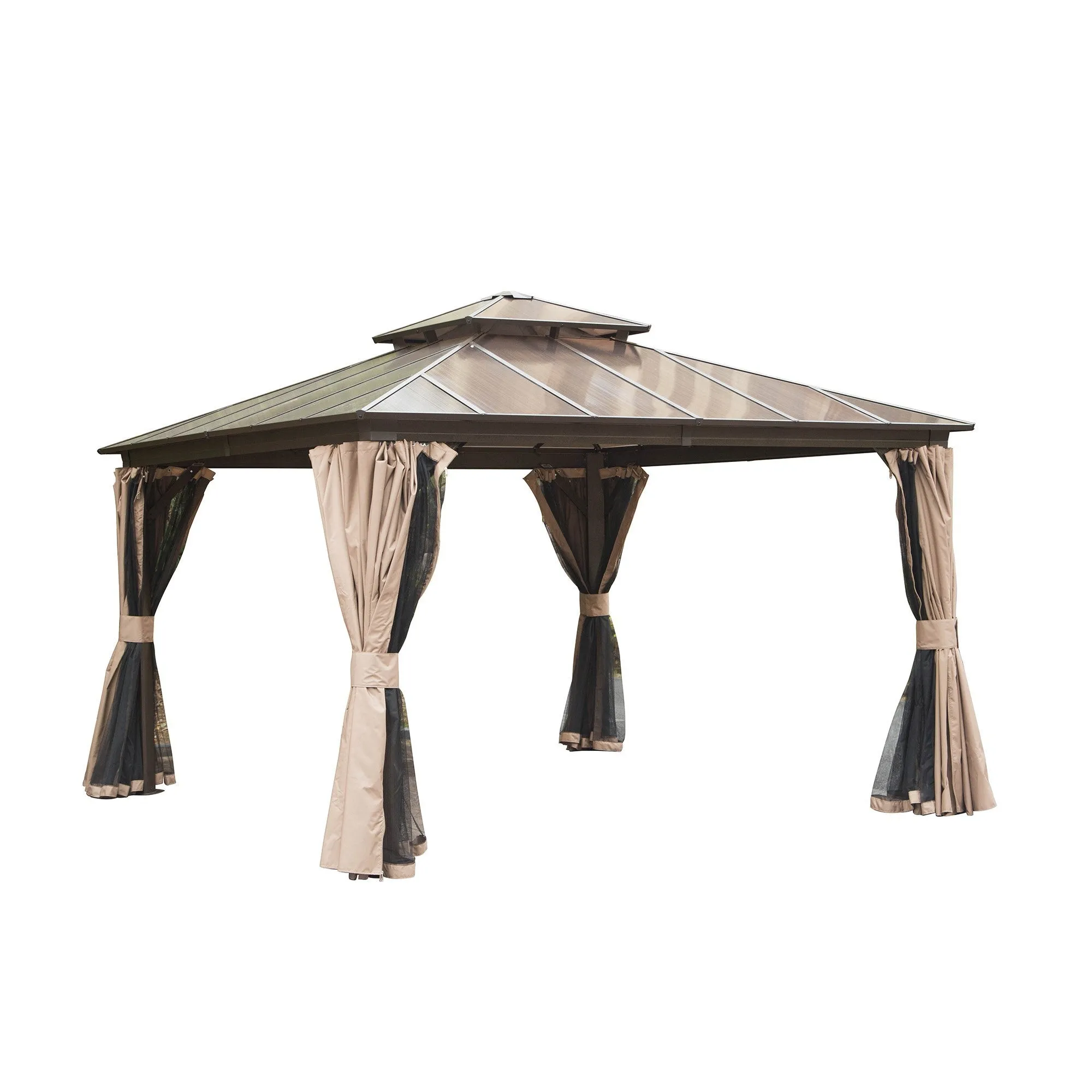 Newton 12 X 12 ft Outdoor Galvanized Steel Roof Gazebo - Brown