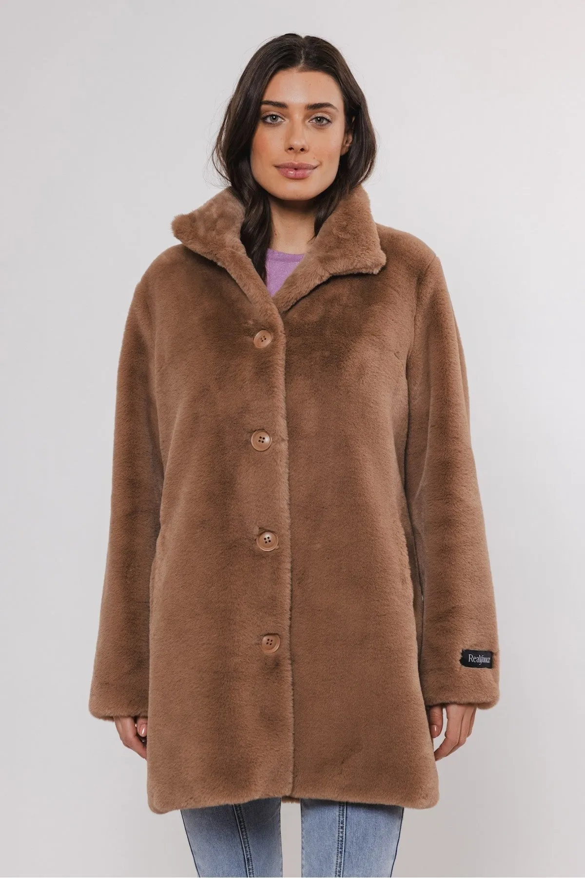 Nonna Brown Single Breasted Faux Fur Coat