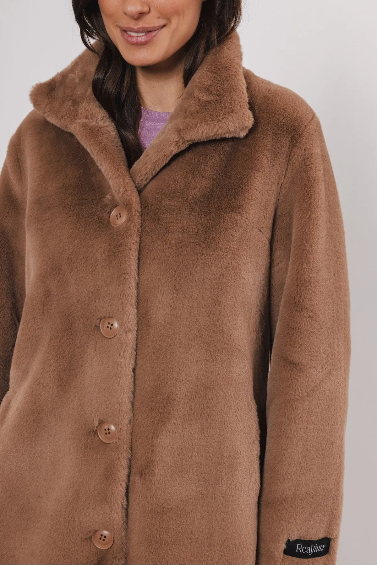 Nonna Brown Single Breasted Faux Fur Coat