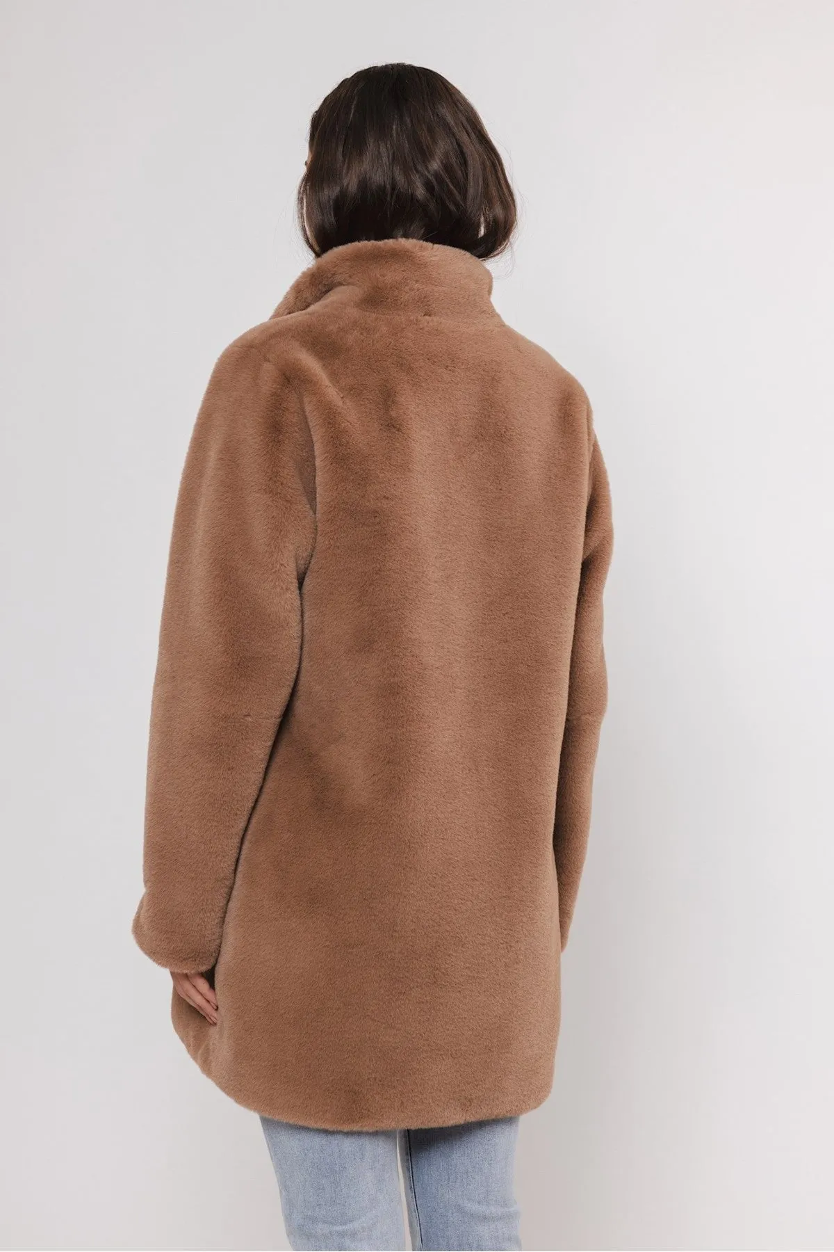 Nonna Brown Single Breasted Faux Fur Coat