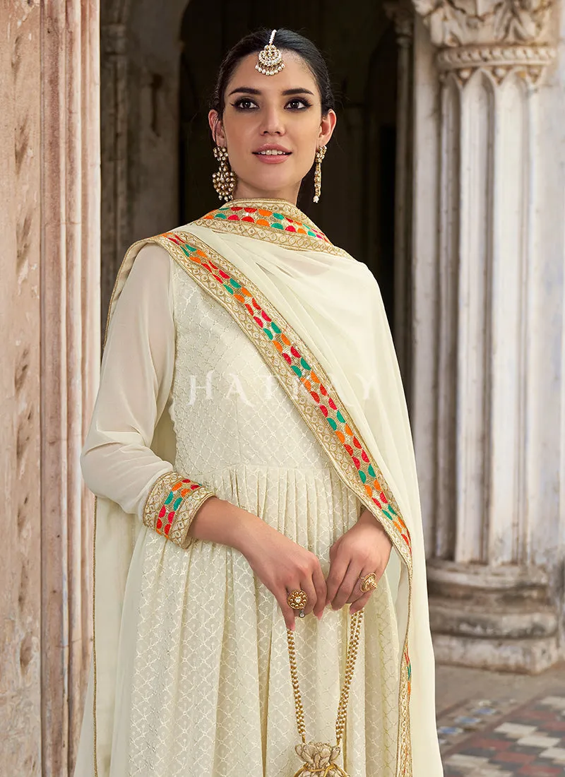 Off White Sequence And Multi Embroidered Anarkali Suit