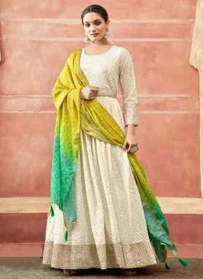 Off White Sequence Embroidered Designer Anarkali Suit