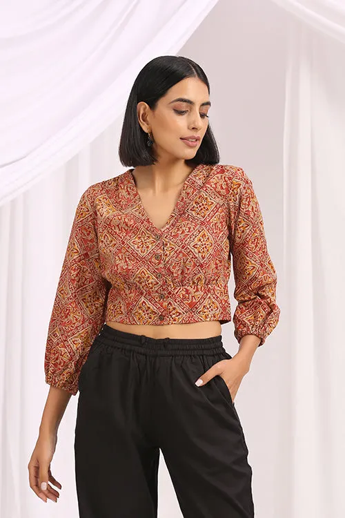 Okhai 'Rowshan' Hand Block Printed Kalamkari Blouse