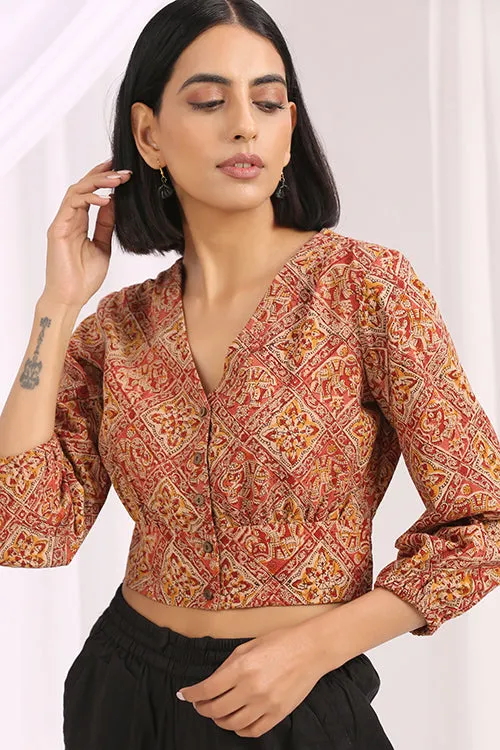 Okhai 'Rowshan' Hand Block Printed Kalamkari Blouse