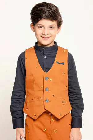 One Friday Kids Boys Rust V-Neck Waist Coat