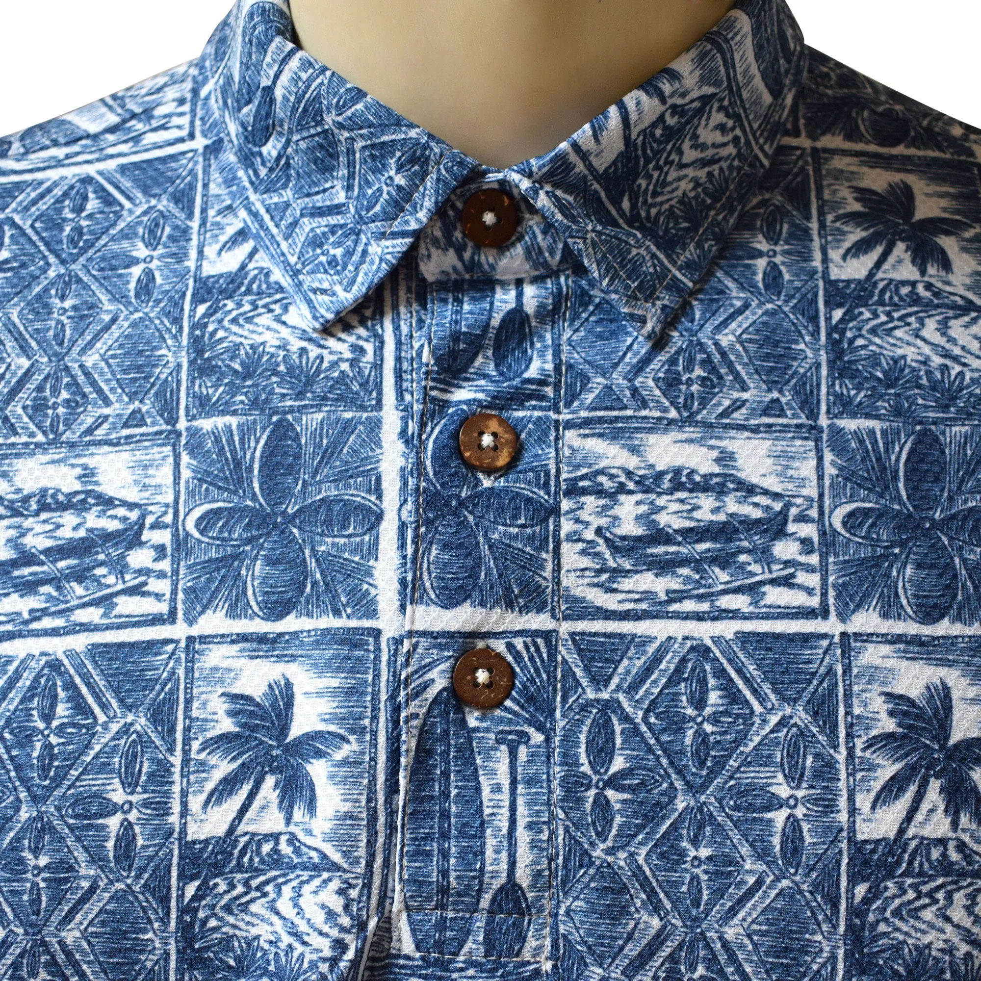 Paddle Block Printed Polo Shirt - Hawaiian All Over Pattern Premium Lightweight Fast-Drying Casual Men Unisex shirt