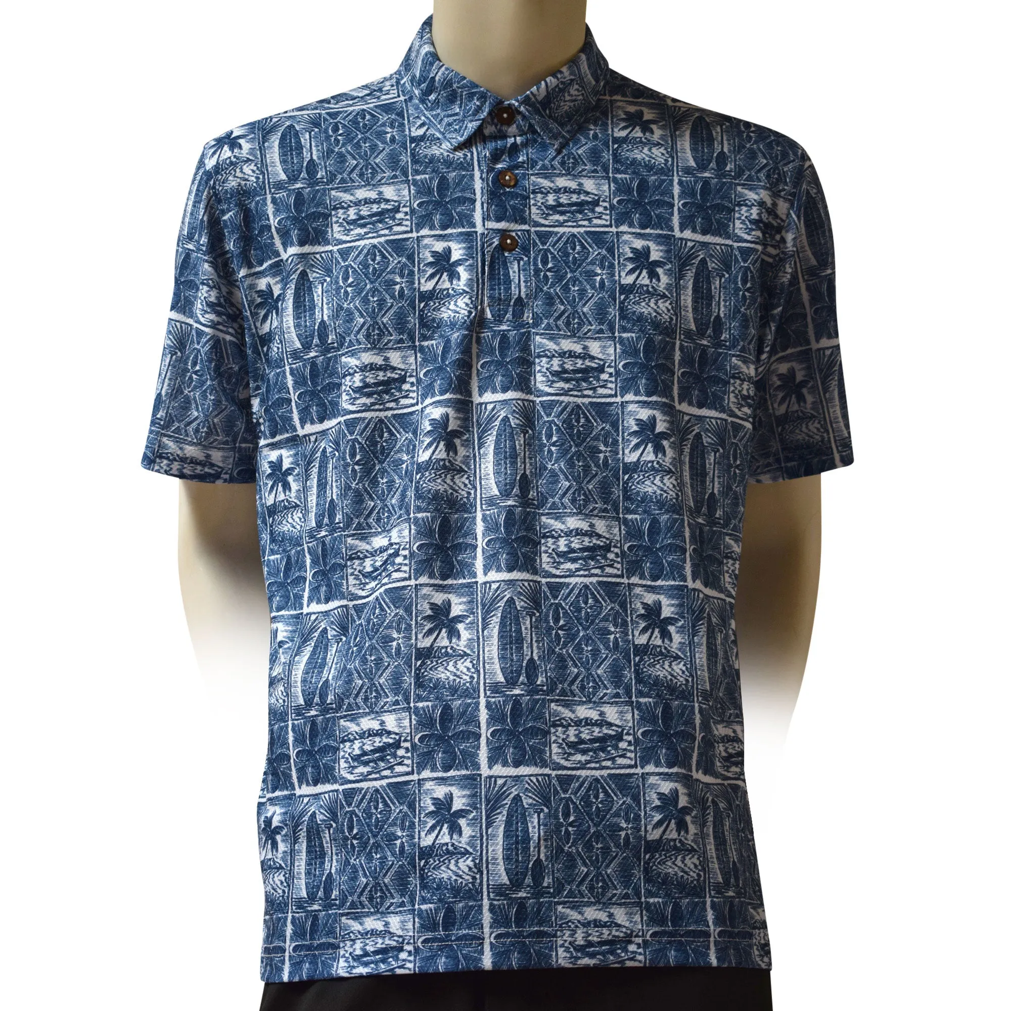 Paddle Block Printed Polo Shirt - Hawaiian All Over Pattern Premium Lightweight Fast-Drying Casual Men Unisex shirt