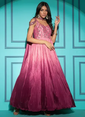 Pink Sequence Embroidery Ombré Kalidar Anarkali Gown