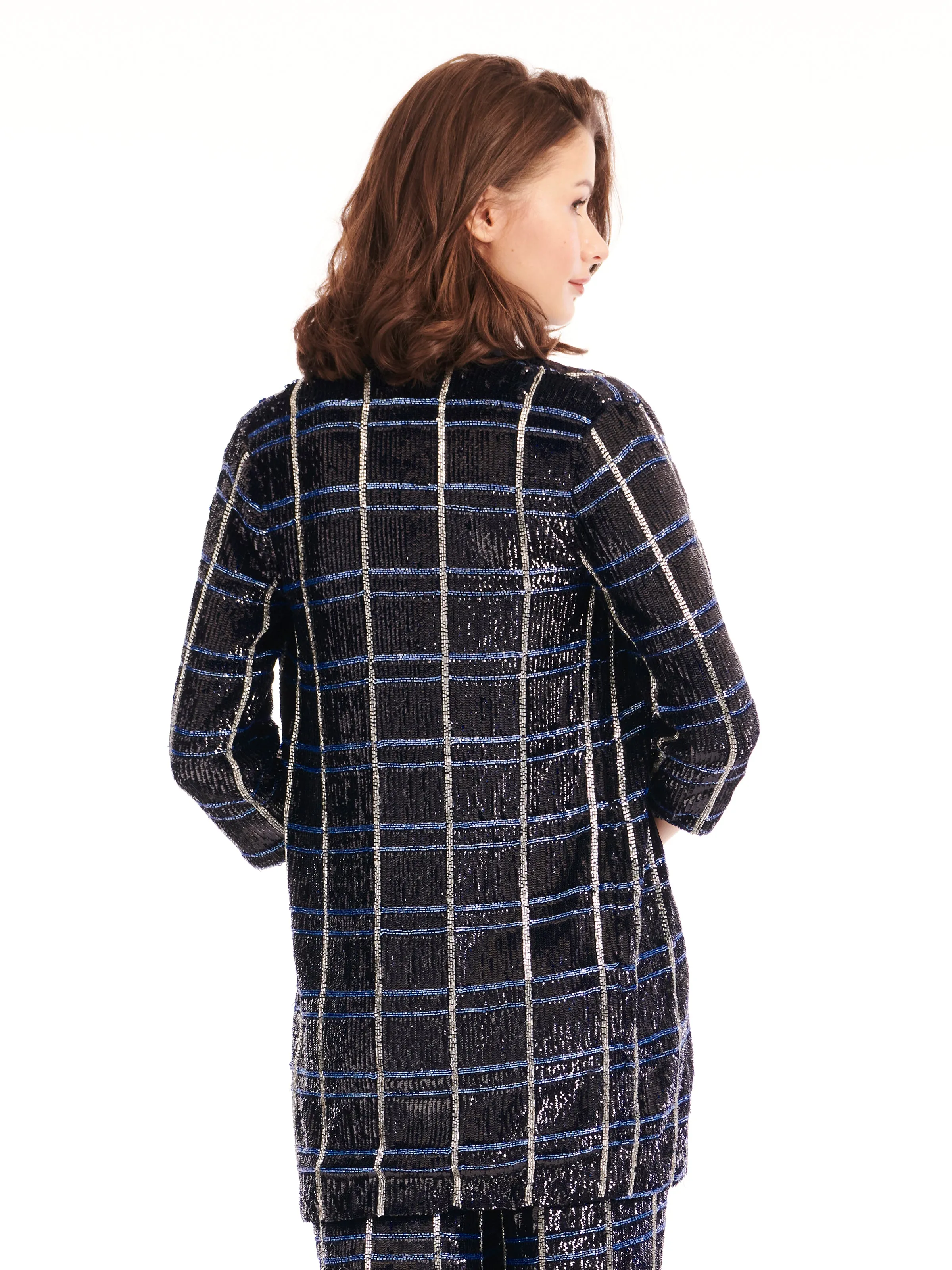 PLAID BEADED CAR COAT