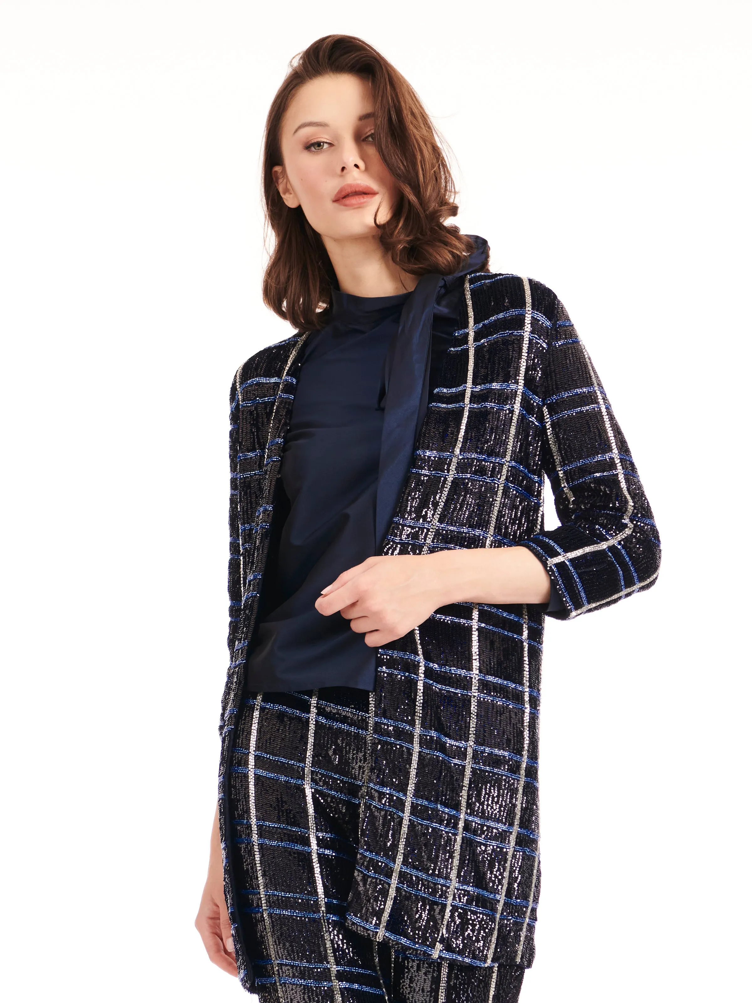 PLAID BEADED CAR COAT