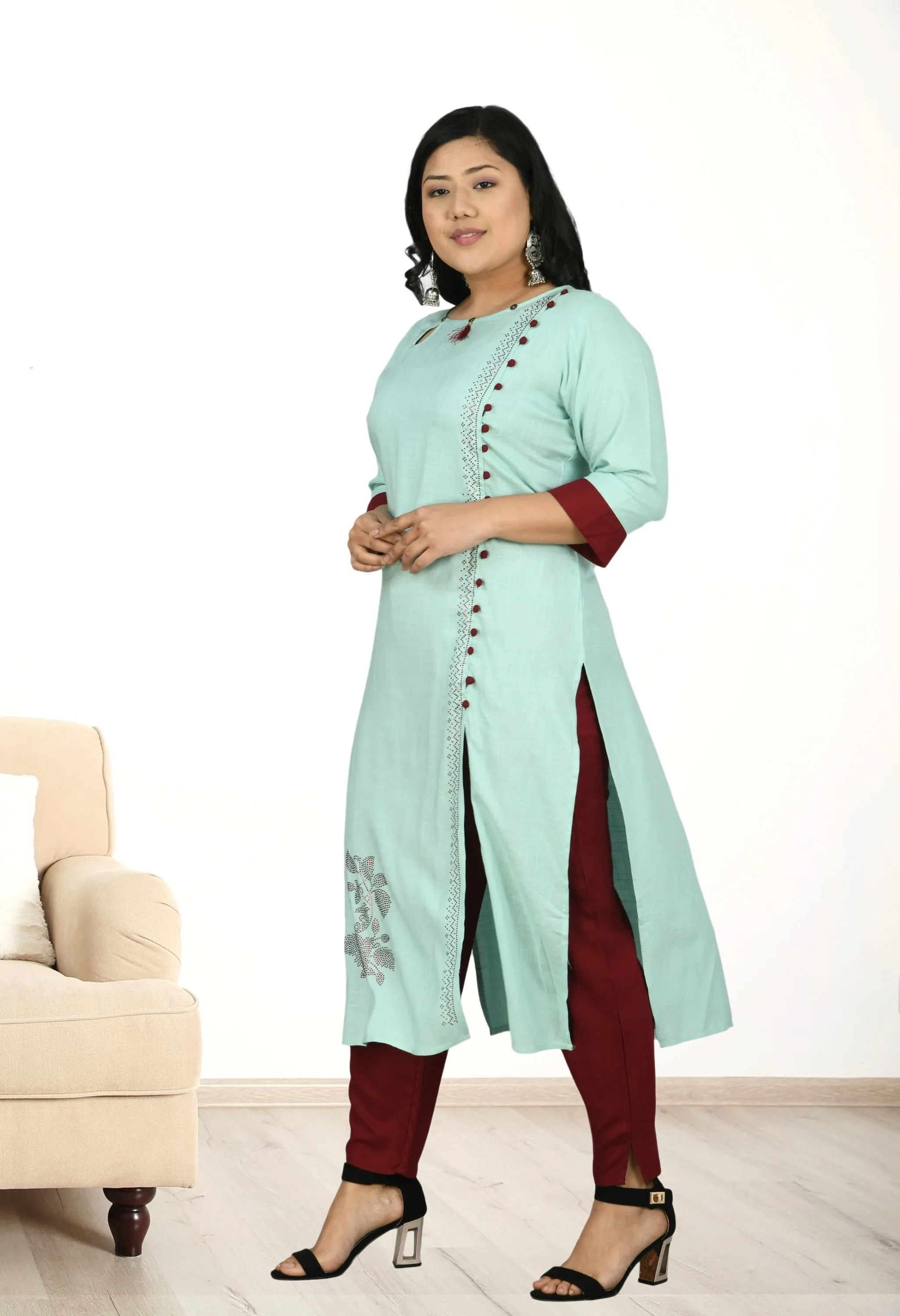 Plus Size Sea Green Kurta Pant Set