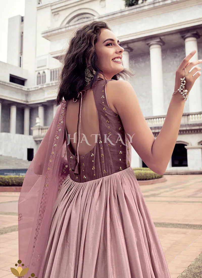 Powder Pink Sequence Embroidery Shaded Kalidar Anarkali Gown