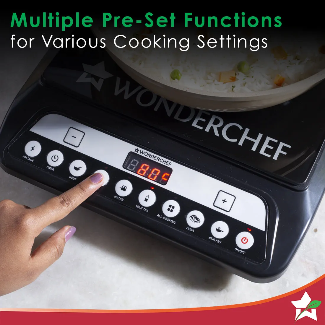 Power 1400W Induction Cooktop with 11 Preset Functions, Push Touch Control Button Induction Cooktop, 2 Years Warranty