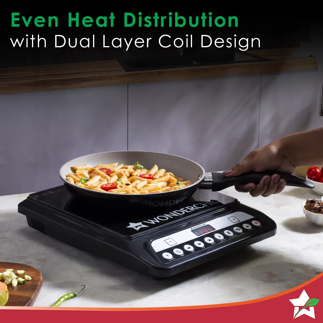 Power 1400W Induction Cooktop with 11 Preset Functions, Push Touch Control Button Induction Cooktop, 2 Years Warranty