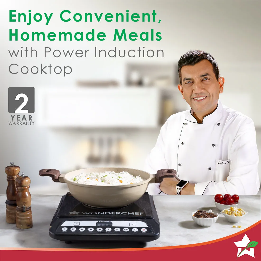 Power 1400W Induction Cooktop with 11 Preset Functions, Push Touch Control Button Induction Cooktop, 2 Years Warranty