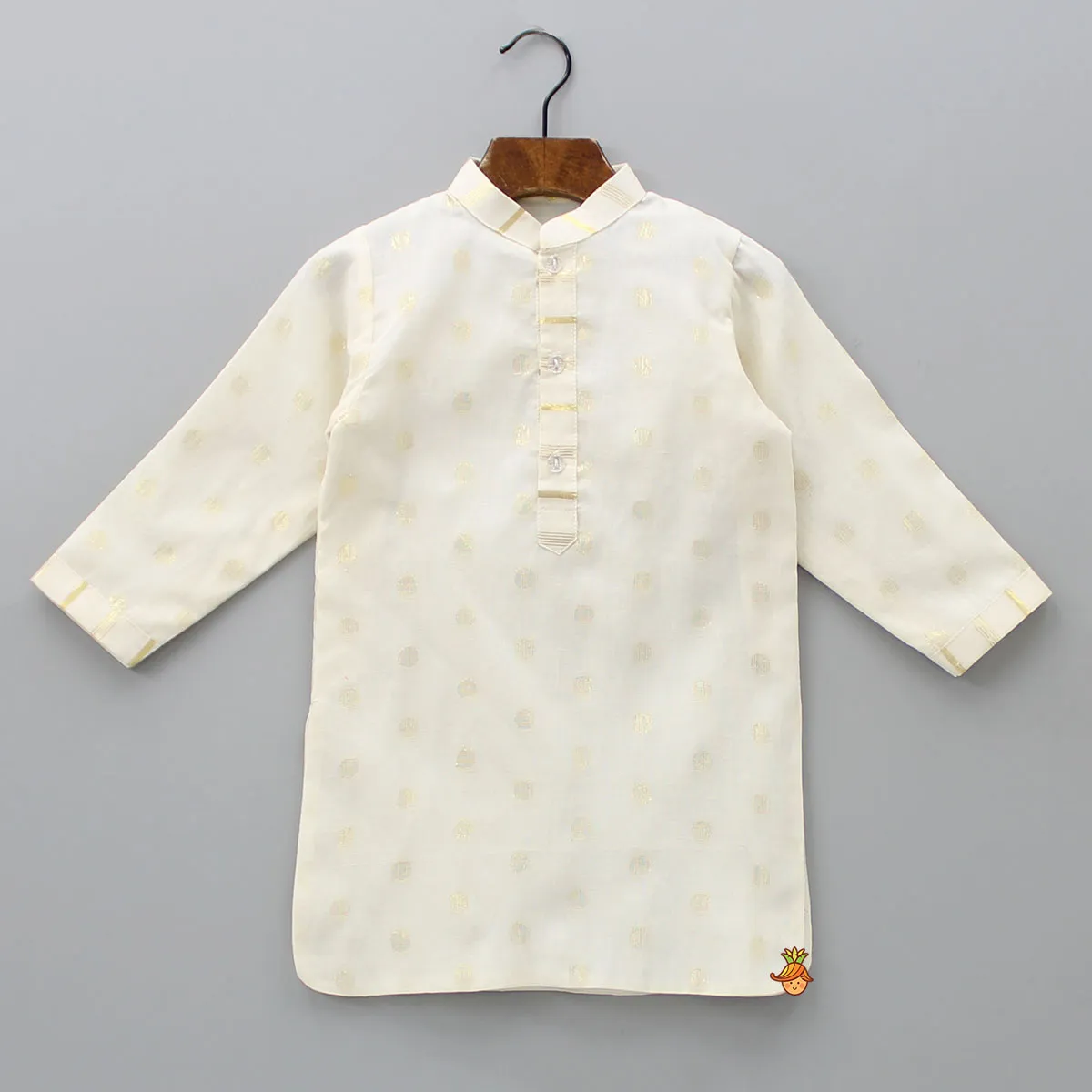 Pre Order: Off White Embroidered Cotton Kurta With Shimmery Pocket Square Jacket And Pyjama