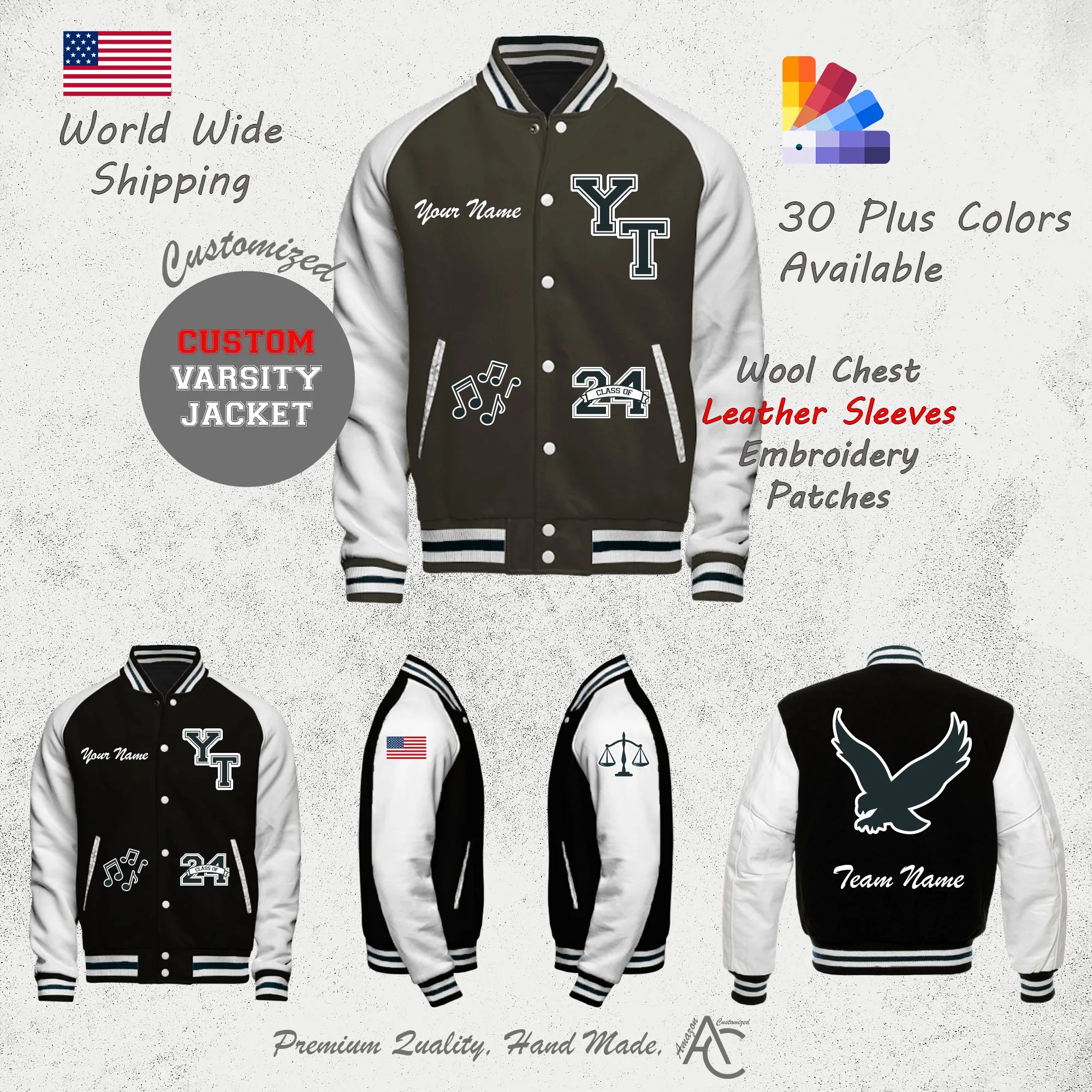 Premium  Letter Custom Varsity Letterman Jackets For Women with Genuine Cowhide Leather Sleeves- Dark Green