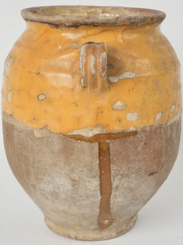 Provençal 19th-century yellow-glazed confit pot w/ drip & crackled glaze patina 11½"