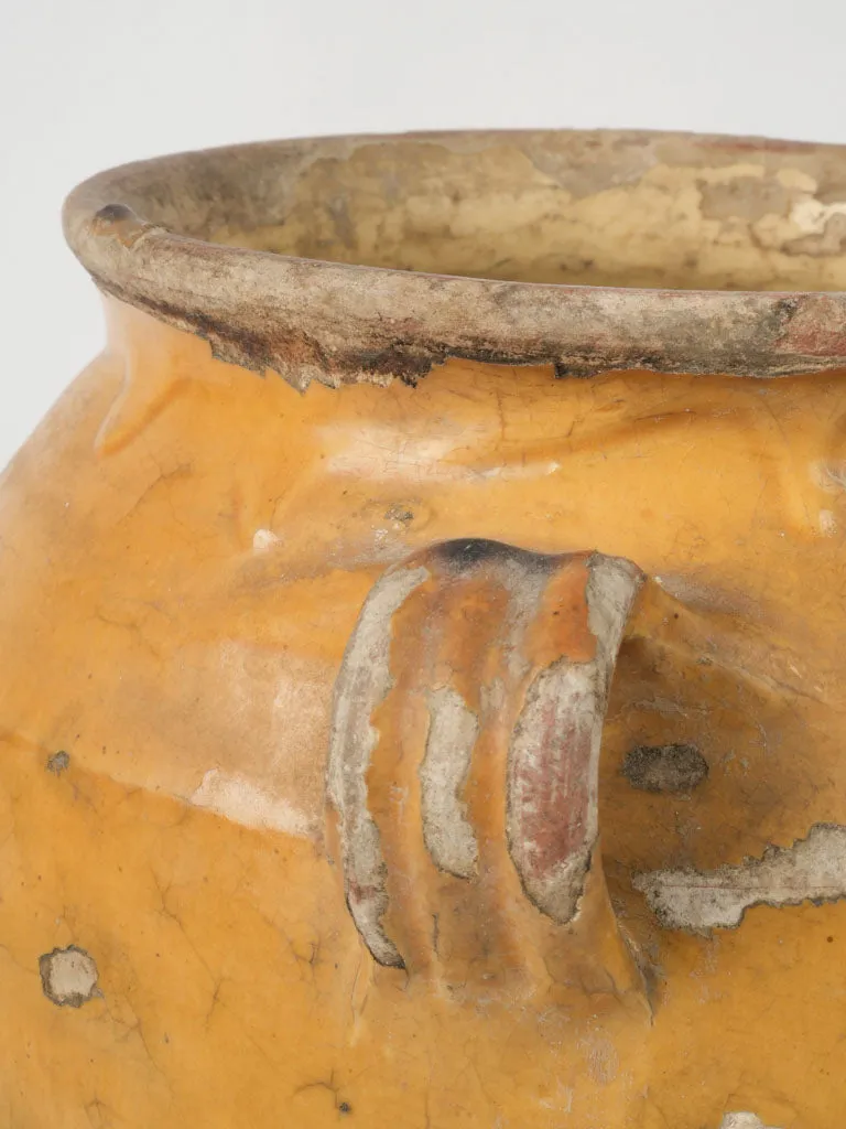 Provençal 19th-century yellow-glazed confit pot w/ drip & crackled glaze patina 11½"