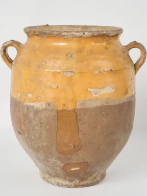 Provençal 19th-century yellow-glazed confit pot w/ drip & crackled glaze patina 11½"