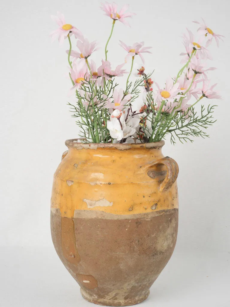 Provençal 19th-century yellow-glazed confit pot w/ drip & crackled glaze patina 11½"