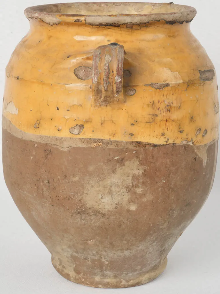 Provençal 19th-century yellow-glazed confit pot w/ drip & crackled glaze patina 11½"