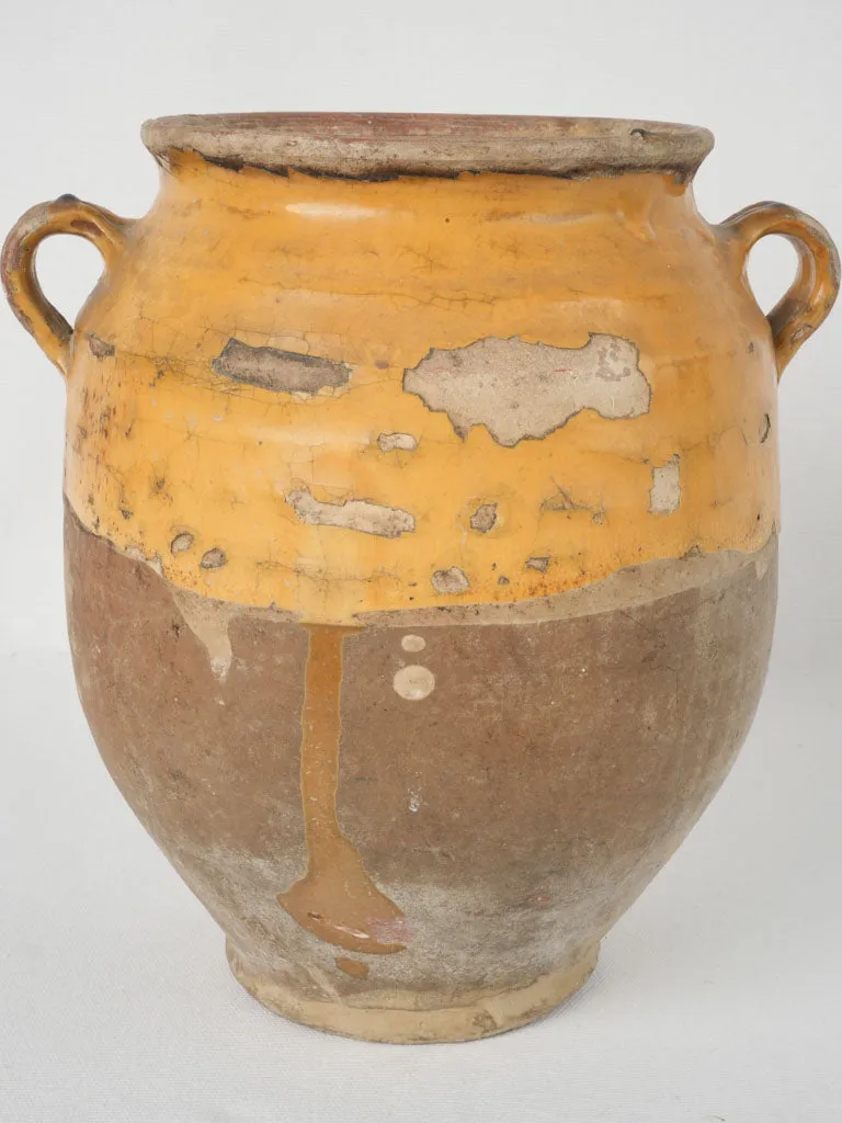 Provençal 19th-century yellow-glazed confit pot w/ drip & crackled glaze patina 11½"