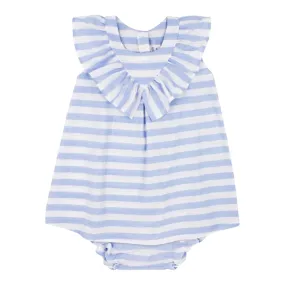 Rapife - Pale blue and white broad stripe dress