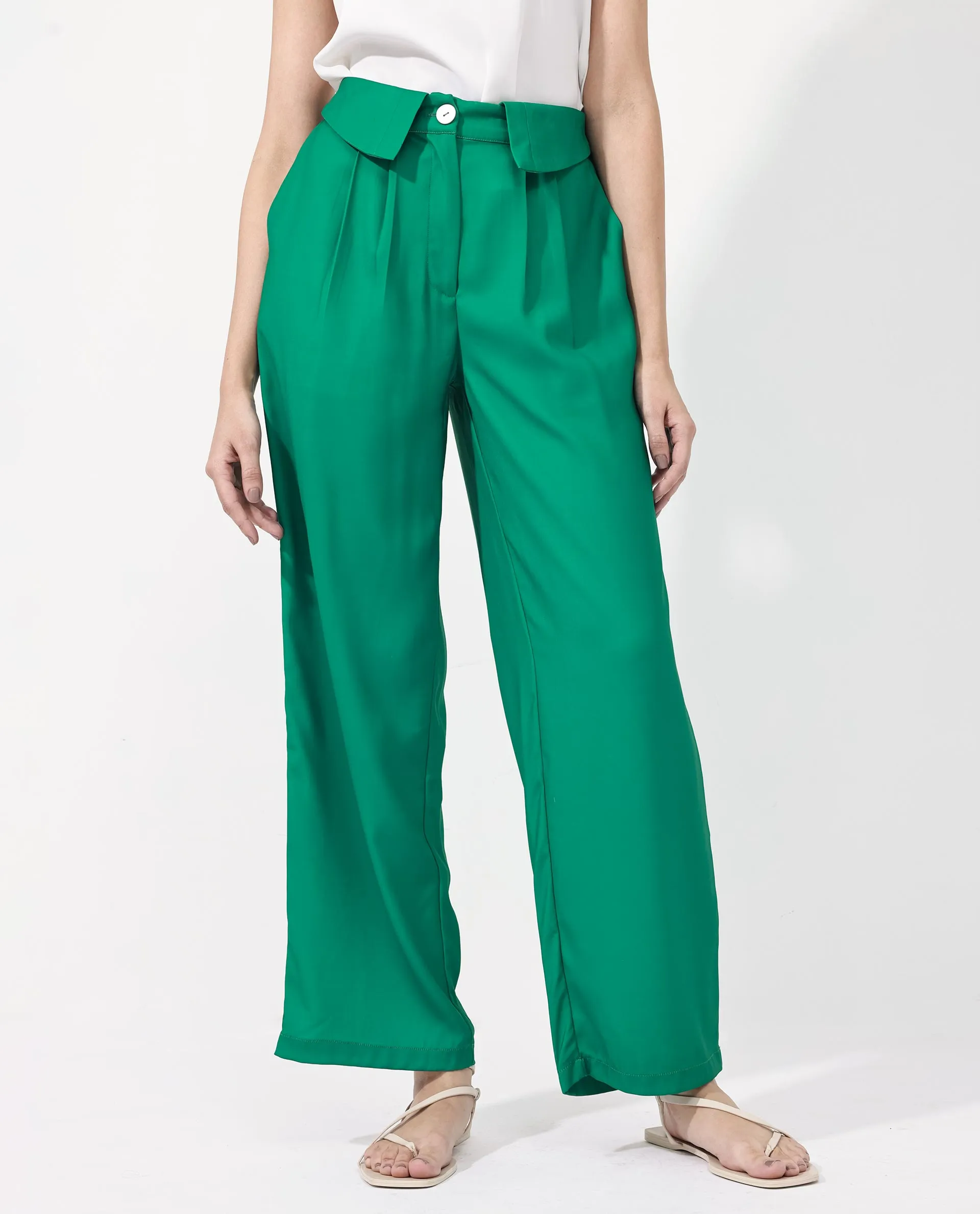 Rareism Women Buell Green Polyester Fabric Regular Length Trouser