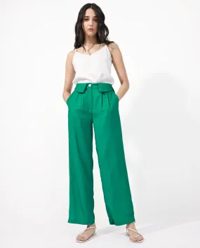 Rareism Women Buell Green Polyester Fabric Regular Length Trouser