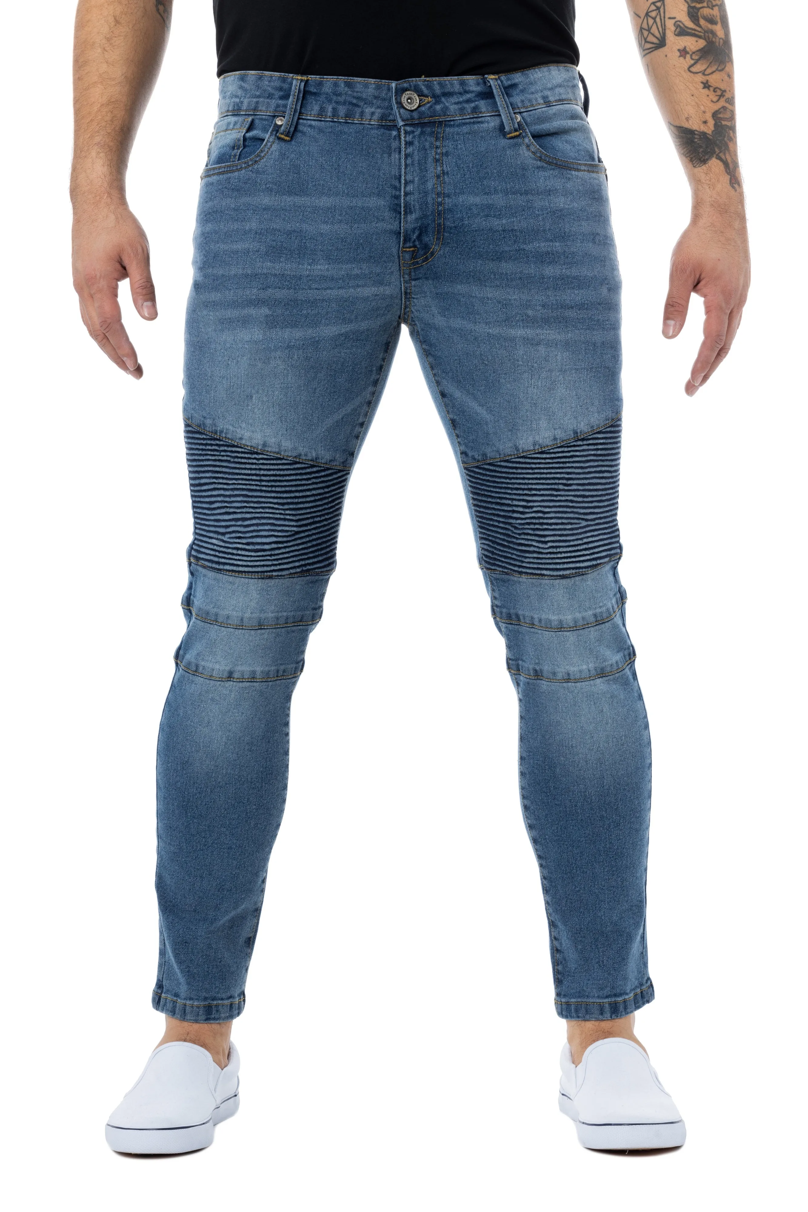 Raw X Men's Skinny Fit Comfy Flex Stretch Biker Moto Jeans