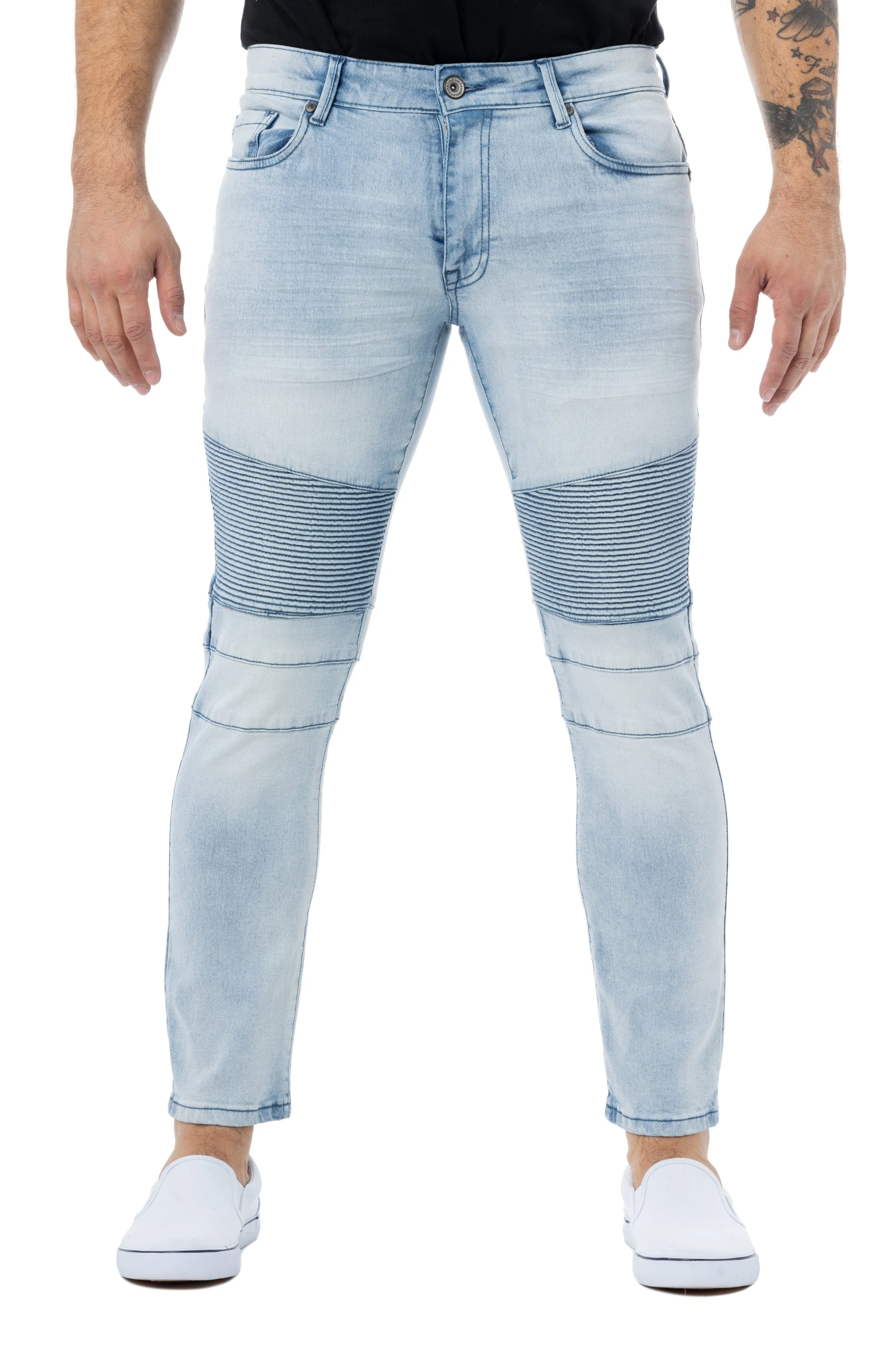 Raw X Men's Skinny Fit Comfy Flex Stretch Biker Moto Jeans